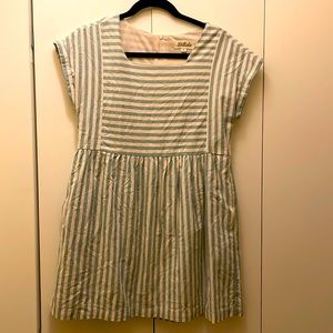 Listicle Green-tan stripped babydoll style dress with pockets. Sz S